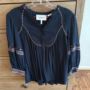 ba&sh Blue Pleated Mandarin Collar Blouse